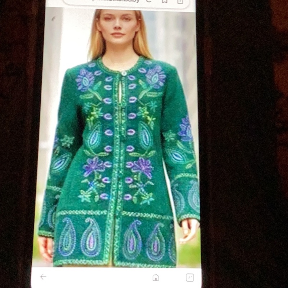 Linea by Louis Dell'Olio Green Embroidered boho hippy look coat - Picture 1 of 10